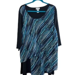 Catherines Coastal Top 1X Blue Striped Artsy Boho Western Hippie Concert Preppy